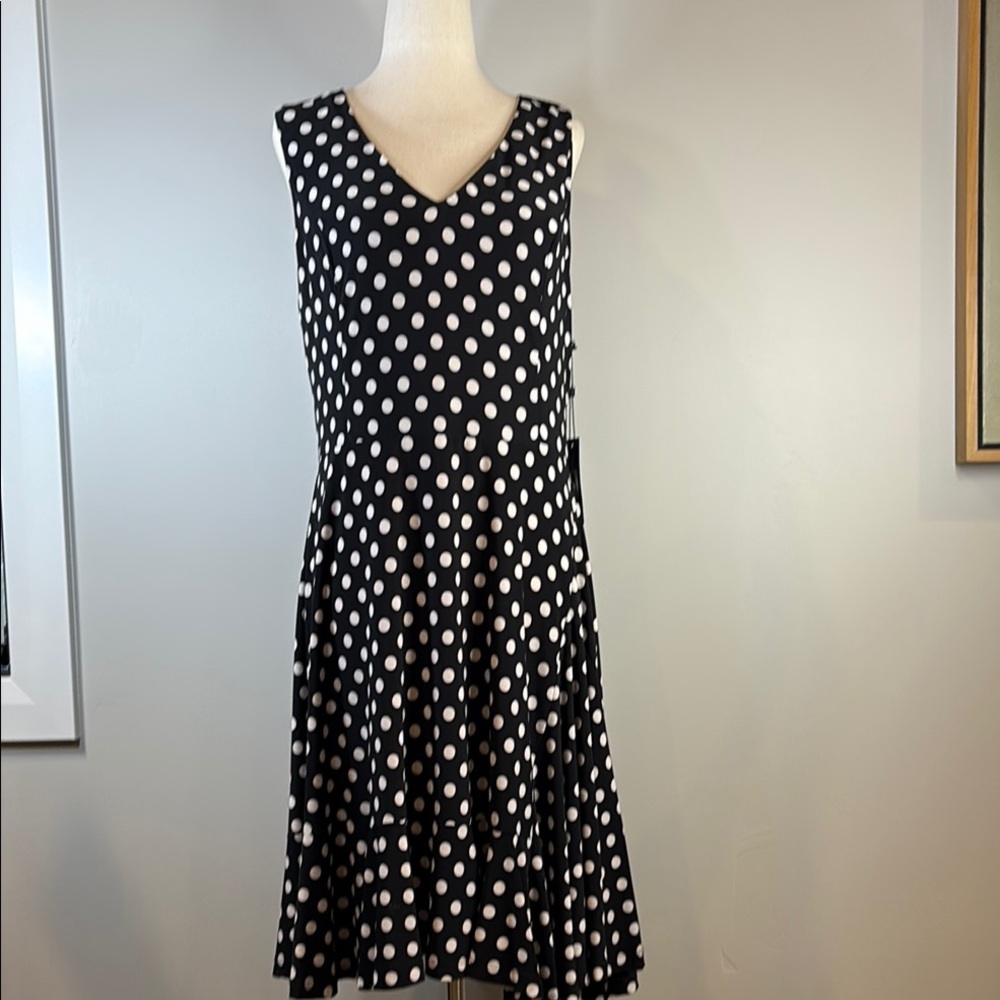 Tommy Hilfiger Black and White Pleated Midi Dress V-Neck